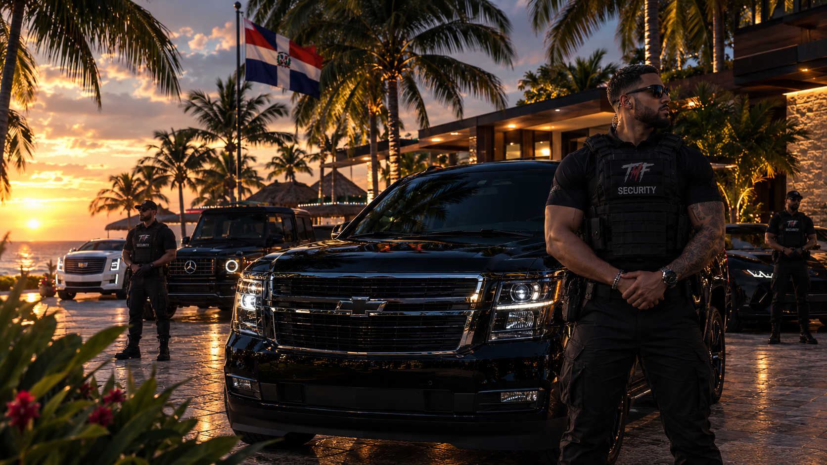 Private security professional near a vehicle