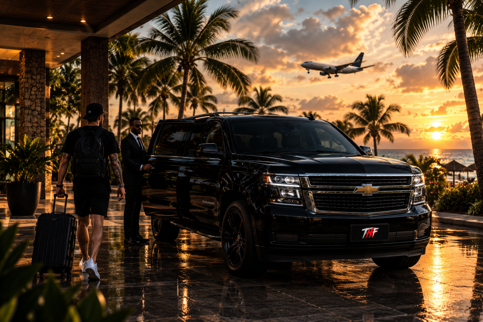 Private vehicle arriving at a Punta Cana resort setting